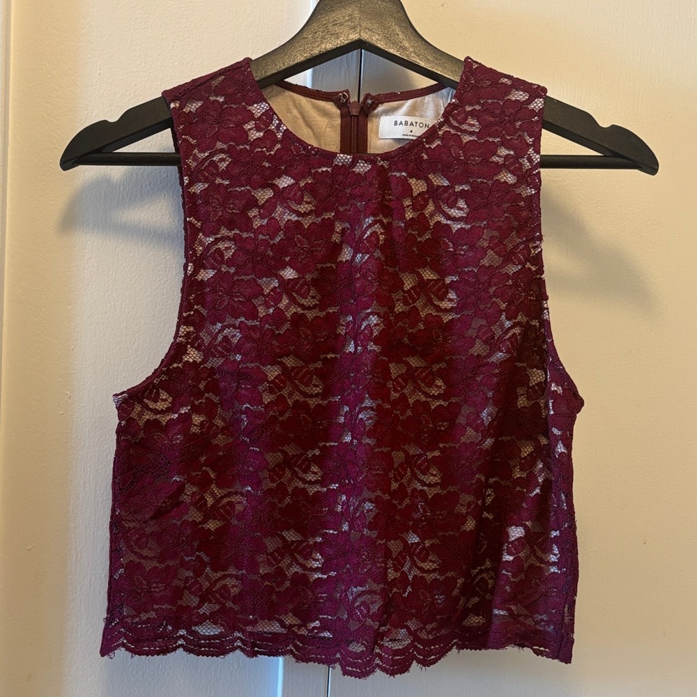 Babaton Burgundy Lace cropped Women Top